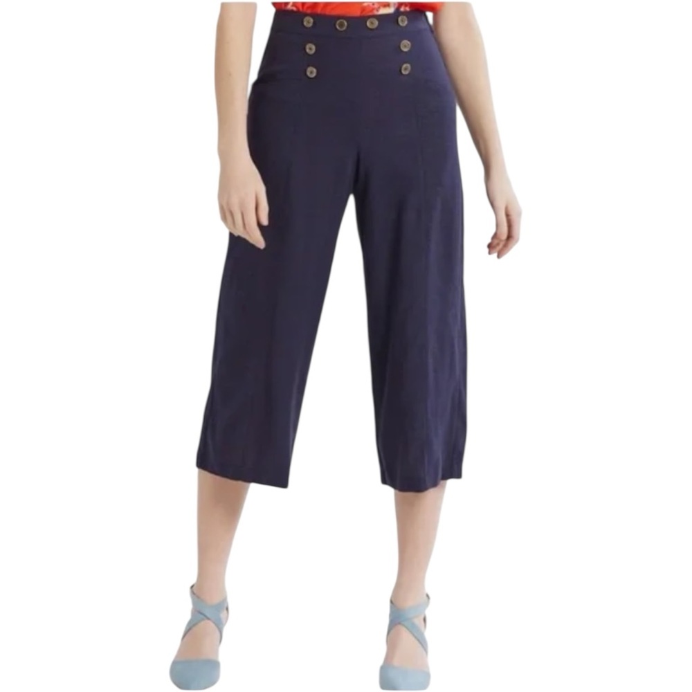 NWOT ModCloth Gone Sailing Cropped Wide Leg Pants Womens Sz 12 Navy Retro Pinup